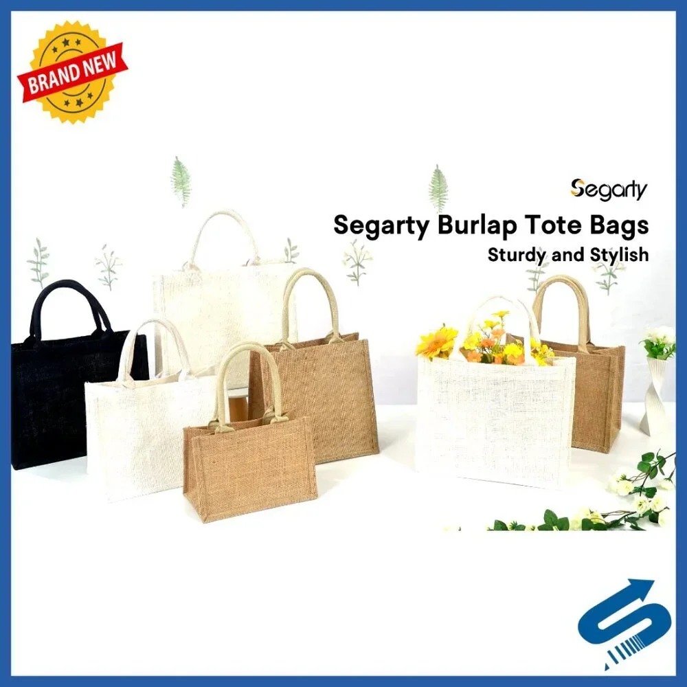 Small Burlap Jute Canvas Tote Bags 6 Pack Reusable Eco Friendly Gift Favors